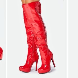 Red vinyl boots